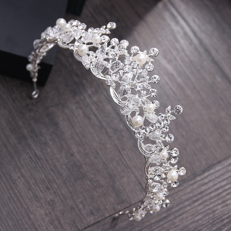 Luxury Elegant Crystal Pearl Bridal Crown Woman Tiaras Hair Jewelry Ornaments Hairwear Bride Headbands Wedding Hair Accessories