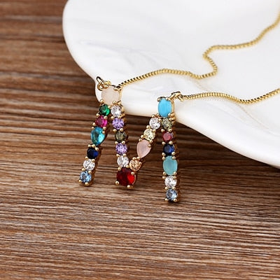 New Arrival Hot Sale Personal Name Letter Necklace Rainbow CZ Initials Alphabet Women Girls Gorgeous Family Jewelry Gift