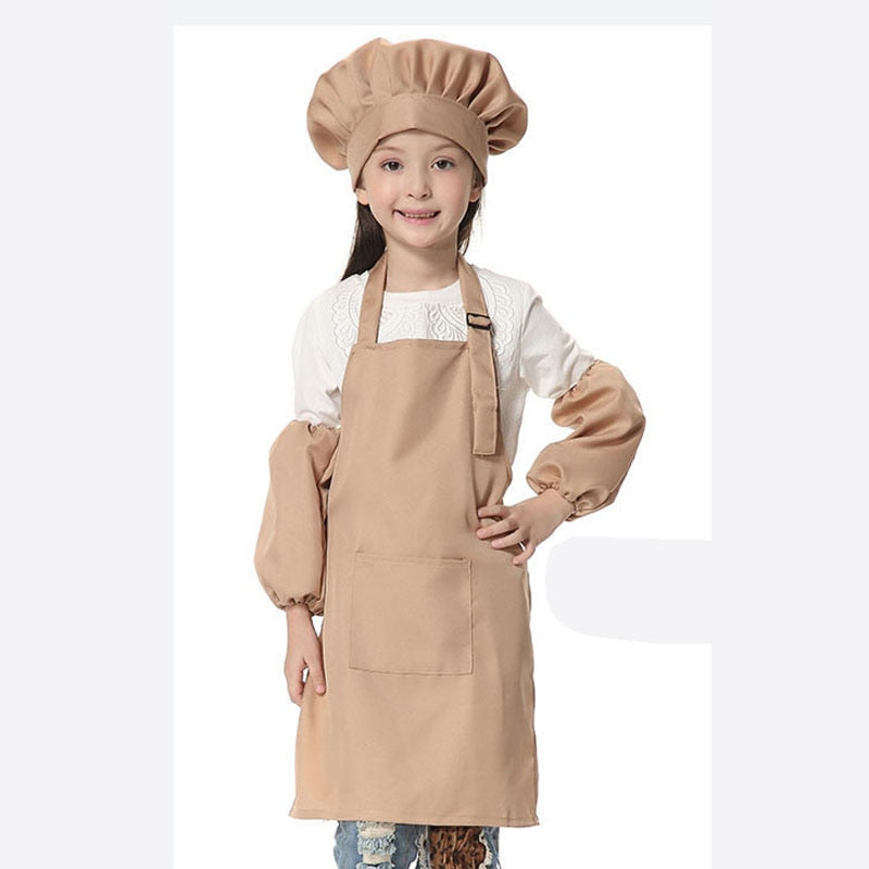 Child Apron Kids Sleeve Hat Pocket Kindergarten Kitchen Baking Painting Cooking Drink food Enfant Tablier Delantal Logo print