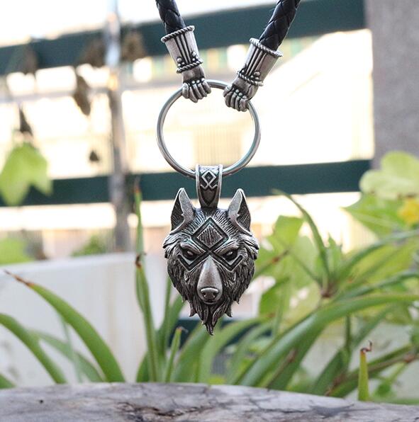 lanseis 1pcs viking wolf head  pendant norse wolf symbol men necklace  jewelry