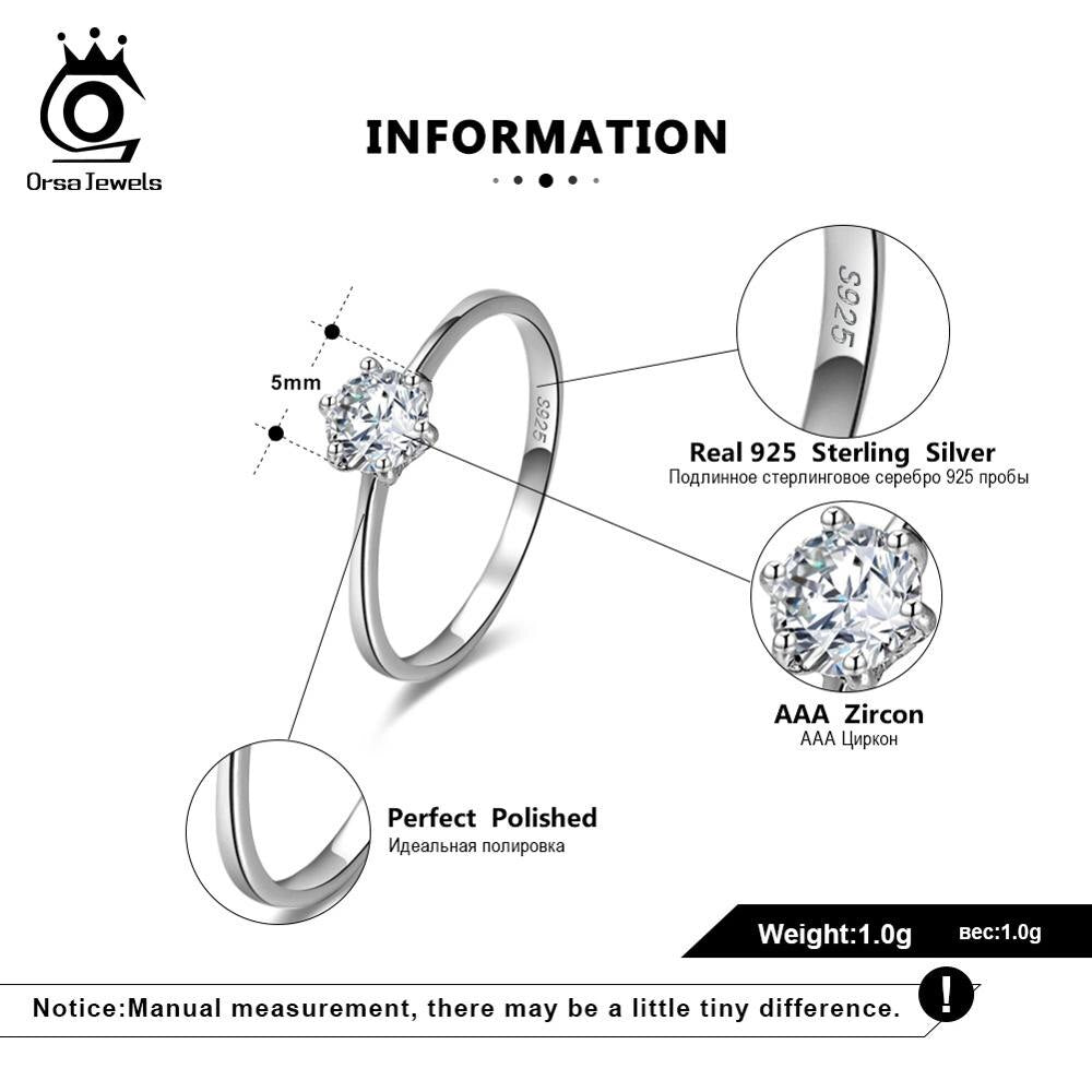 ORSA JEWELS Real 925 Sterling Silver Women Solitaire Rings Cubic Zircon Female Wedding Ring Fashion Jewelry For Any Party SR116