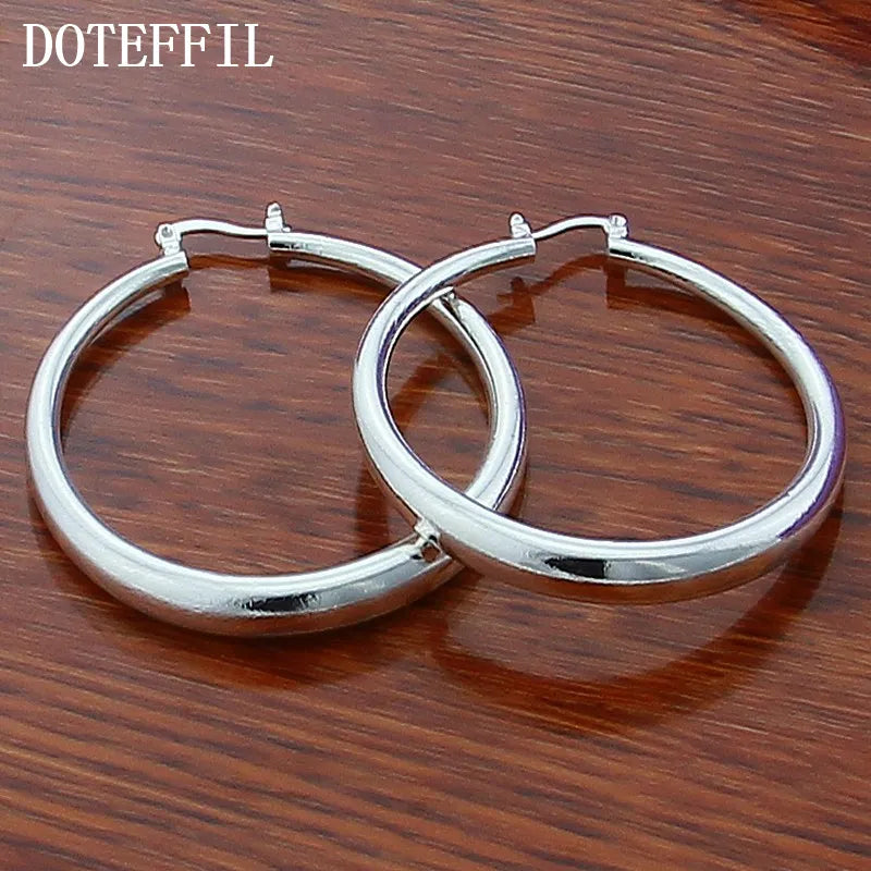 DOTEFFIL 925 Sterling Silver Solid Smooth Circle 40mm Hoop Earrings For Woman Wedding Engagement Party Fashion Charm Jewelry