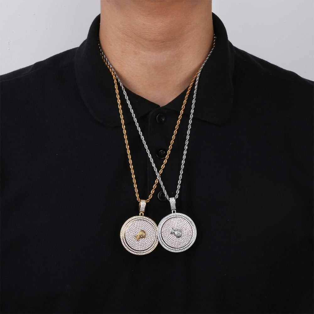 TOPGRILLZ Iced Out Spinner $ Sign Letters Pendant Necklace Men With Tennis Chain Hip Hop Gold Silver Color Charms Chain Jewelry