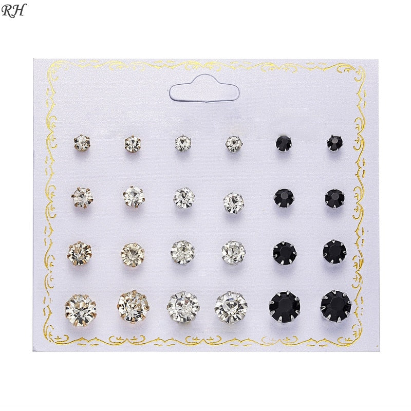 12 pairs/set Crystal Simulated Pearl Earrings Set Women Jewelry Accessories Piercing Ball Stud Earring kit Bijouteria brincos