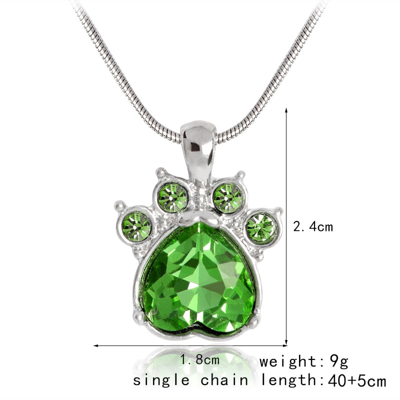 QIHE JEWELRY Simulated birthstone necklace Rhinestone paw foot print charm necklace birthstone jewelry gift