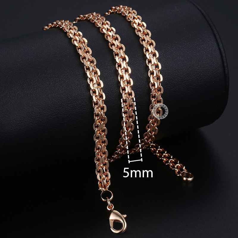 Davieslee Chain Necklace for Women Men 585 Rose Gold Color Necklace for Women Men Foxtail Hammered Bismark Chain 3-8mm DCNN1