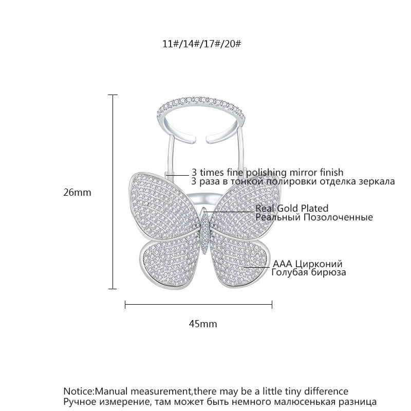 LUOTEEMI High Quality Korean Fashion Adjustable Butterfly Rings for Teens Micro Paved Shining CZ Movable Jewelry for Party