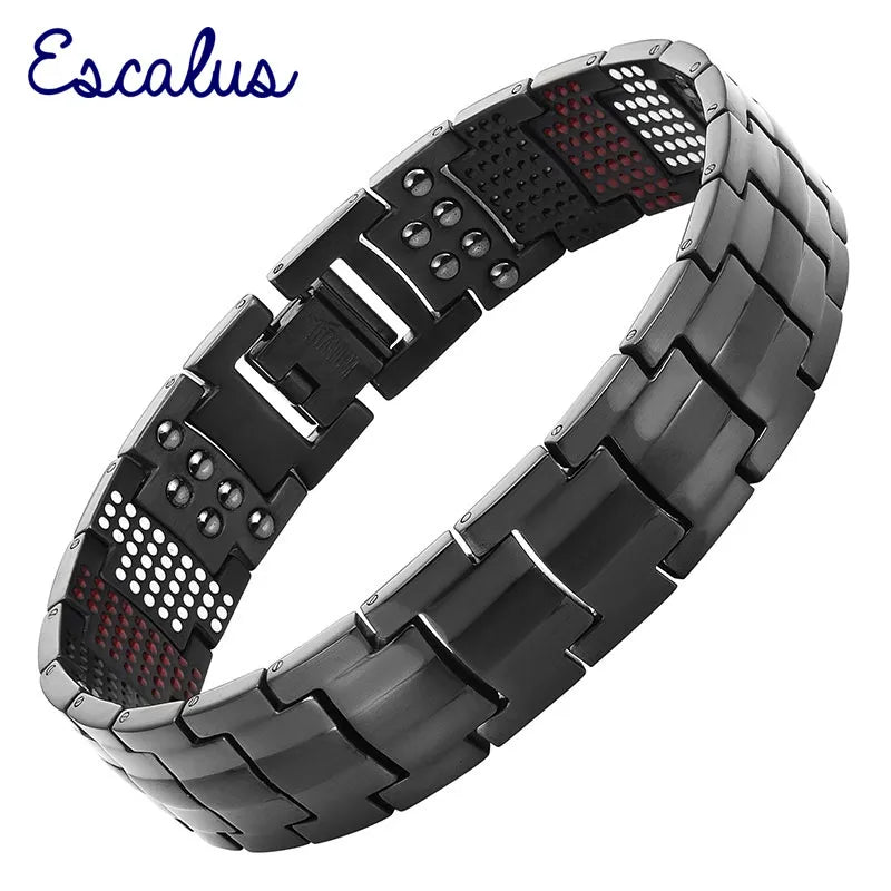 Escalus Men&#39;s Black Pure Titanium Magnetic Bracelet For Men 4in1 Magnets Negative Ions Germanium Health Bracelets jewelry