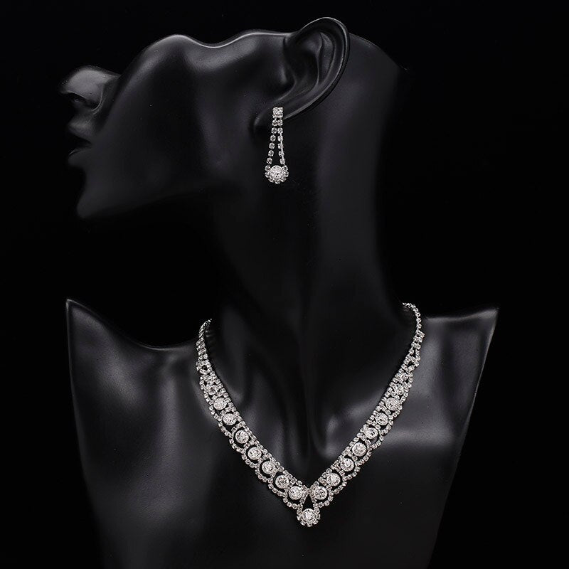 TREAZY Silver Color Rhinestone Crystal Bridal Jewelry Sets for Women Necklace Earrings Bracelet Set Wedding Jewelry Accessories