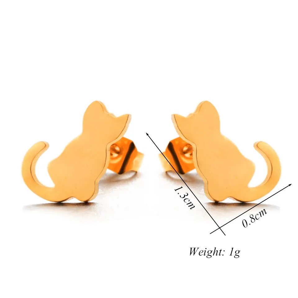 Cute kitten ear studs Fashion Mini Golden Color Stainless Steel Cat Stud Earrings Female Minimalist Jewelry Accessories Gifts