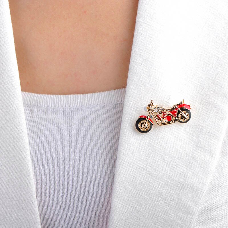 Blucome Fashion Motorcycle Brooch Gold-color Red Enamel Brooches Girls Kids Gifts Jewelry Suit Collar Sweater Accessories Pins