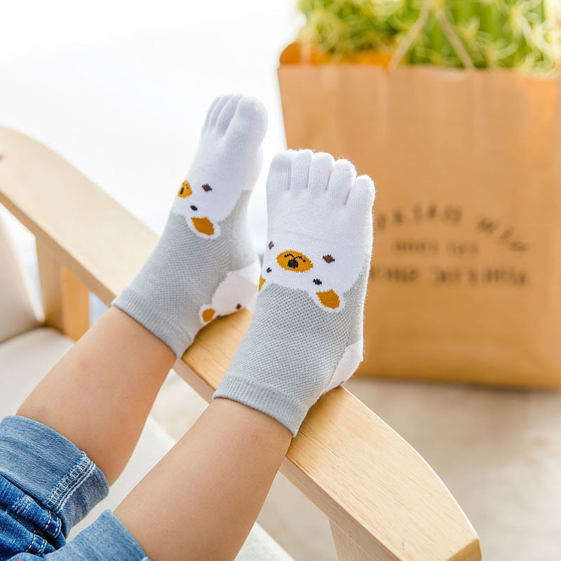 New Design Cute Cartoon Bear Five Toes Socks Kids Socks Girl Boy Children Hosiery Five Fingers Socks Mesh Breathable Foot Socks