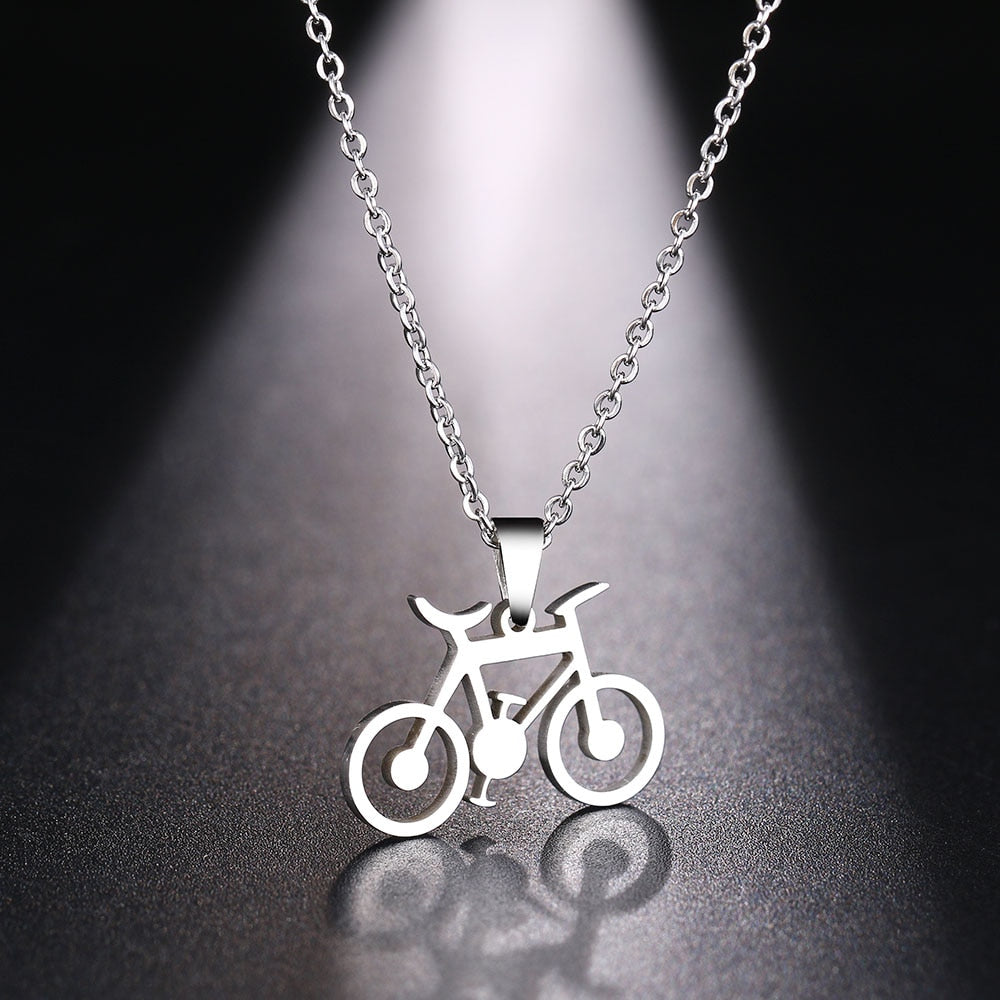 DOTIFI Stainless Steel Necklace For Women Man Classic Bicycle Gold Color Choker Pendant Necklace Engagement Jewelry