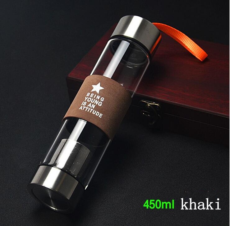 450ML High Quality Glass Water Bottle Travel Tea Cup With Infuser My Drinking Glass Bottle coupe bouteille en verre