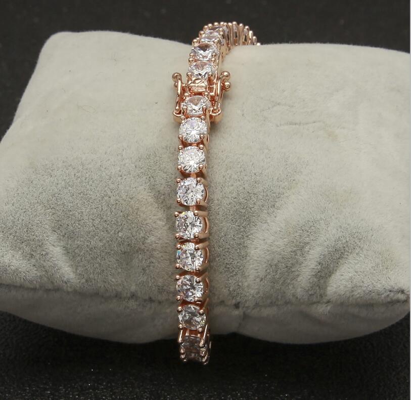 5mm Rose Gold Color CZ Tennis Bracelet Hip Hop Copper Iced Out Cubic Zirconia Jewelry For Men Women