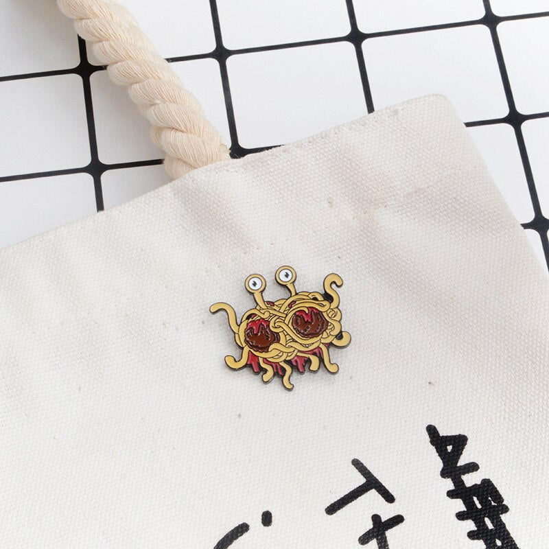 Pastafarianism Enamel Pin Flying Spaghetti Monsterism Badge Brooch FSM Icons Denim Jeans Shirt Bag Funny Pin Gift for Friends