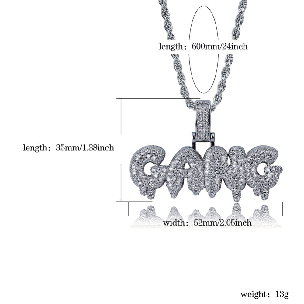 TOPGRILLZ Iced Out Cubic Zircon Bling Bubble Letters GANG Pendant Necklace Men Women Hip Hop Gold Silver Color CZ Necklace Gifts