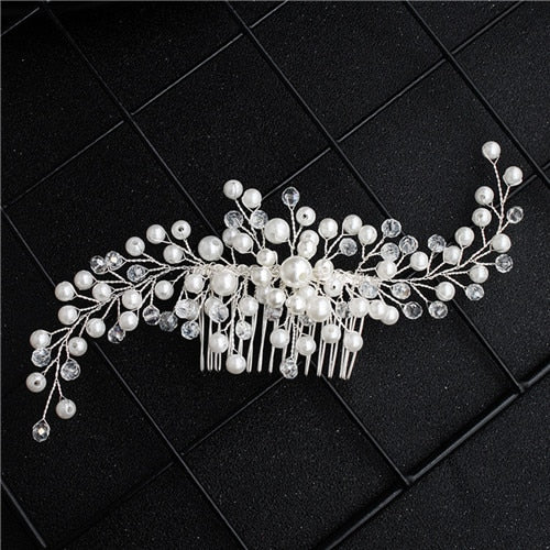 Fashion Wedding Crystal Barrette Pearl Hair Combs Ornament Bridal Hairpins Handmade  Accessories Jewelry For Bride