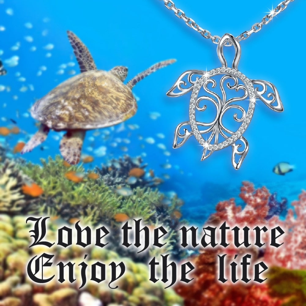 925 Sterling Silver Sea Turtle Necklace Tree of Life Tortoise Pendant Holiday Beachy Mothers Day Jewelry Gift for Mom Ocean