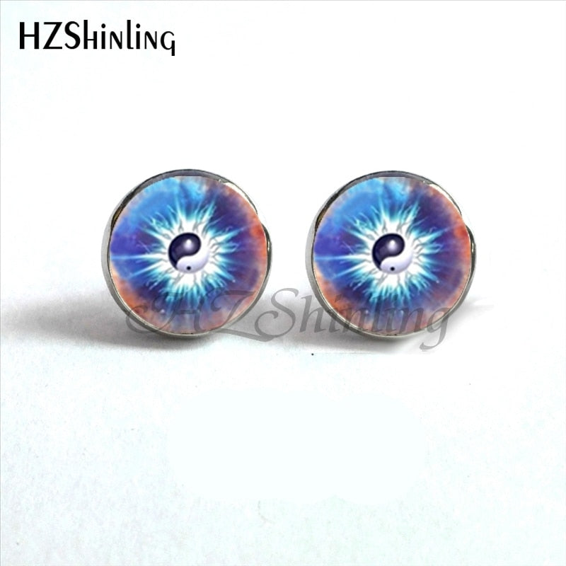 NES-00100  Yin Yang  Earrings Ying Yang  Ear Stud Magic Sign Zen Earrings Glass Cabochon Earrings HZ4