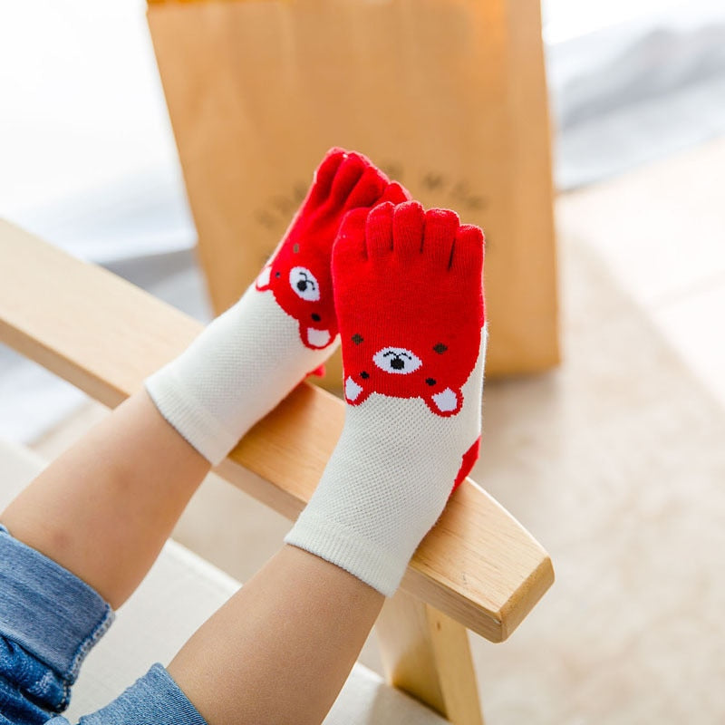 New Design Cute Cartoon Bear Five Toes Socks Kids Socks Girl Boy Children Hosiery Five Fingers Socks Mesh Breathable Foot Socks