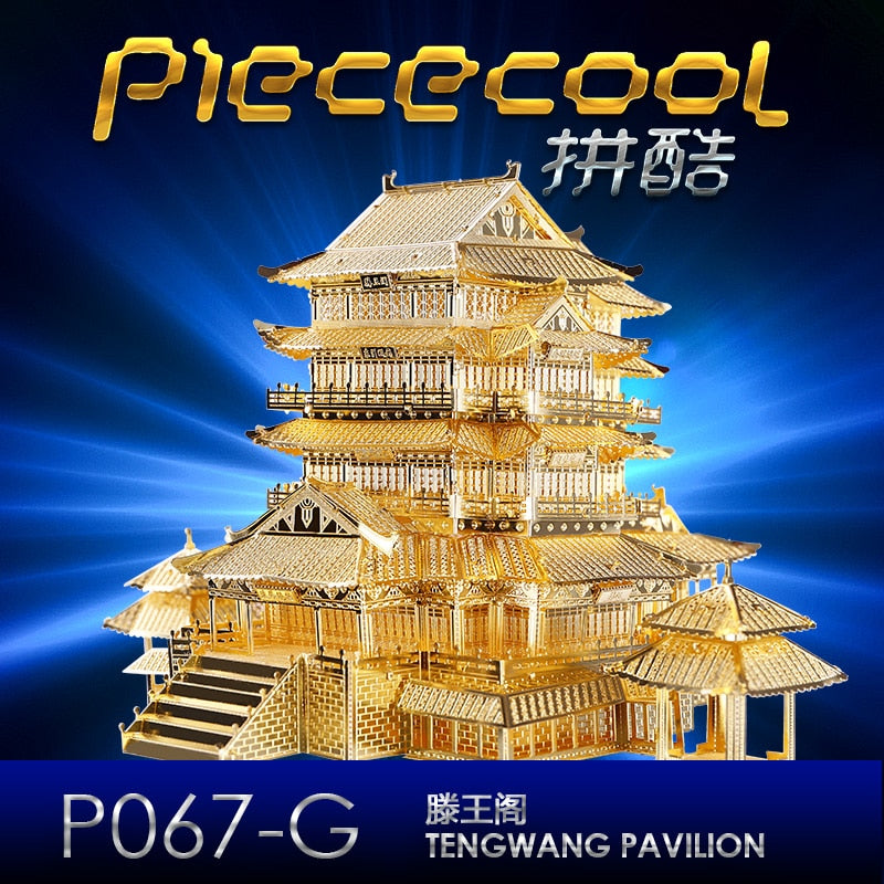 MMZ MODEL Piececool 3D Metal Puzzle TengWang Pavilion Assembly Metal Model kit DIY 3D Laser Cut Model puzzle Toys Gift for Adult