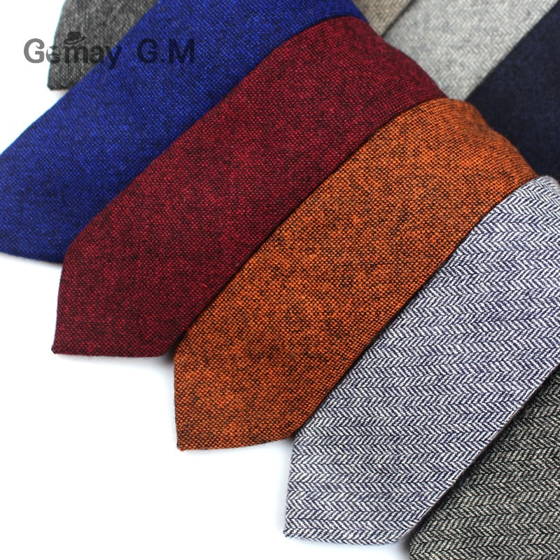 New Solid Wool Ties For Men High Quality Brand Narrow Slim Suits Neckties Blue 6cm Mens Neck Tie for Wedding Cravats