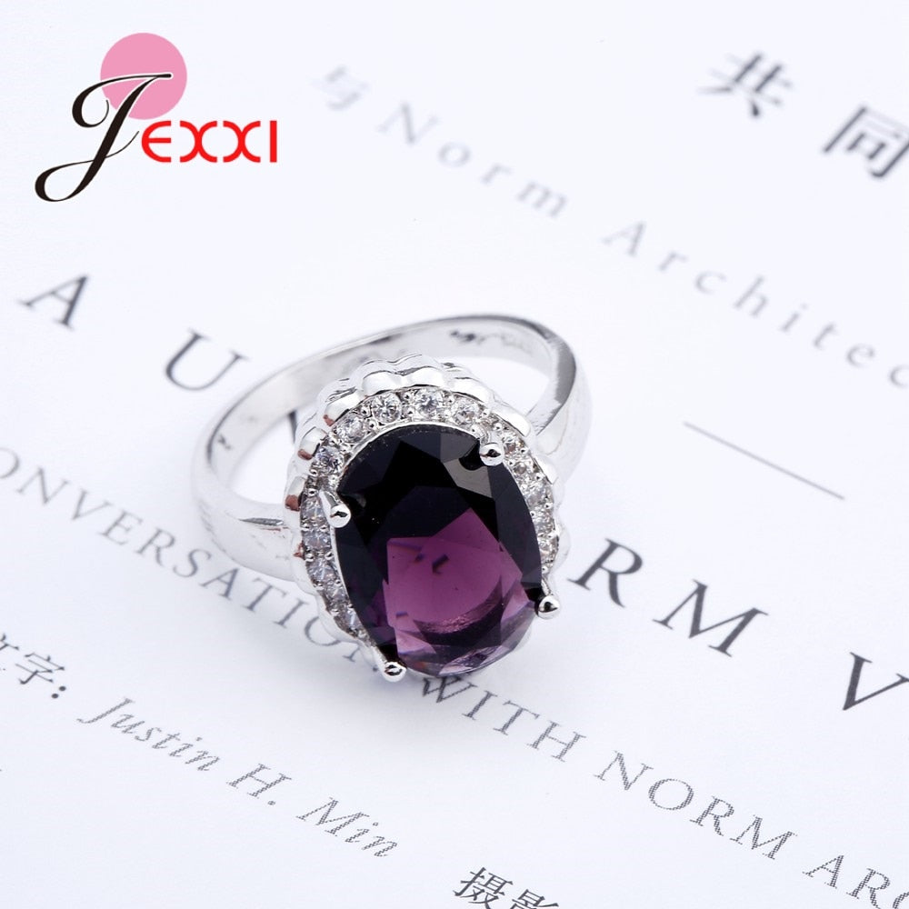 Romantic Bridal Finger Rings Purple Zirconia Wedding Engagement Rings Female 925 Sterling Silver SilverJewelry Lover Best Gifts