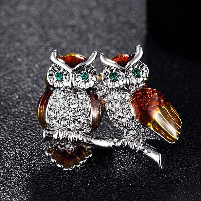 Fashion Men&#39;s brooches jewelry cute two owl brooch pin small cartoon birds hijab pins and broaches best hats accessory