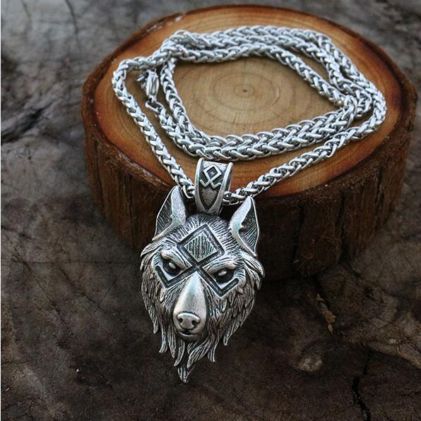 lanseis 1pcs viking wolf head  pendant norse wolf symbol men necklace  jewelry