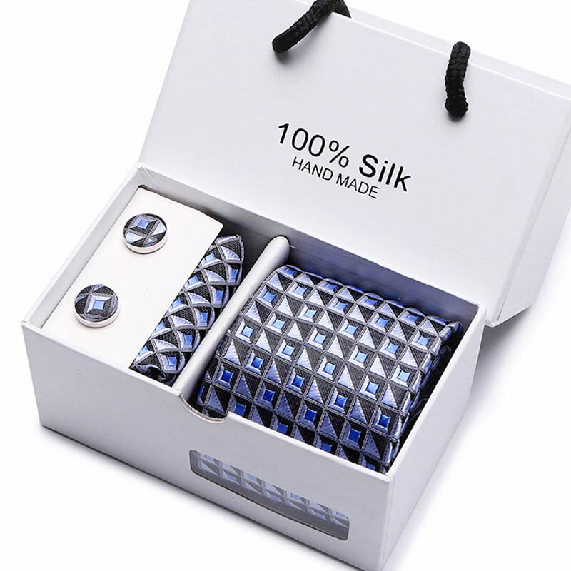 Gift box Packing  Brand Luxury Necktie Pocket Square Wedding Mens Neck TIes Silk Tie Set  Cufflinks Handkerchief