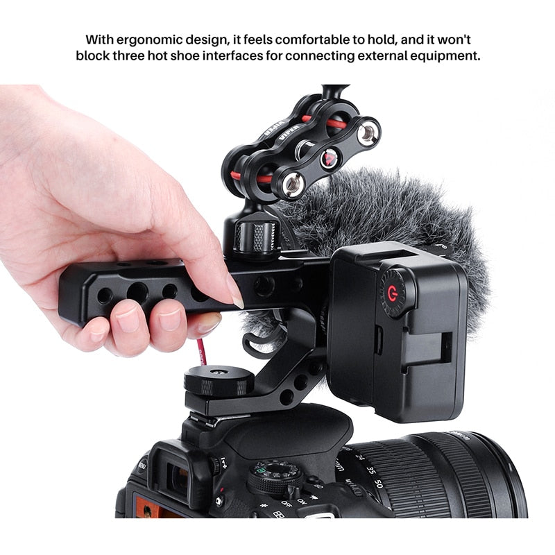 DSLR Camera Top Handle Grip Cold Shoe Adapter Mount Hand Held Stabilizer Rig Extend Rod for Mic LED Light Monitor Canon Nikon