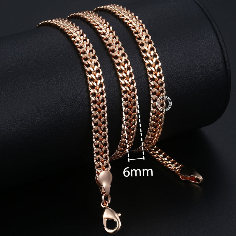 Davieslee Chain Necklace for Women Men 585 Rose Gold Color Necklace for Women Men Foxtail Hammered Bismark Chain 3-8mm DCNN1