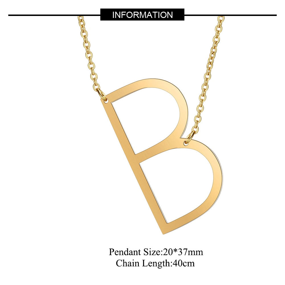 Large Initial Necklace 100% Stainless Steel Jewelry Big Letter Necklace A-Z Gold Color Necklace Monogram Necklace Gifts