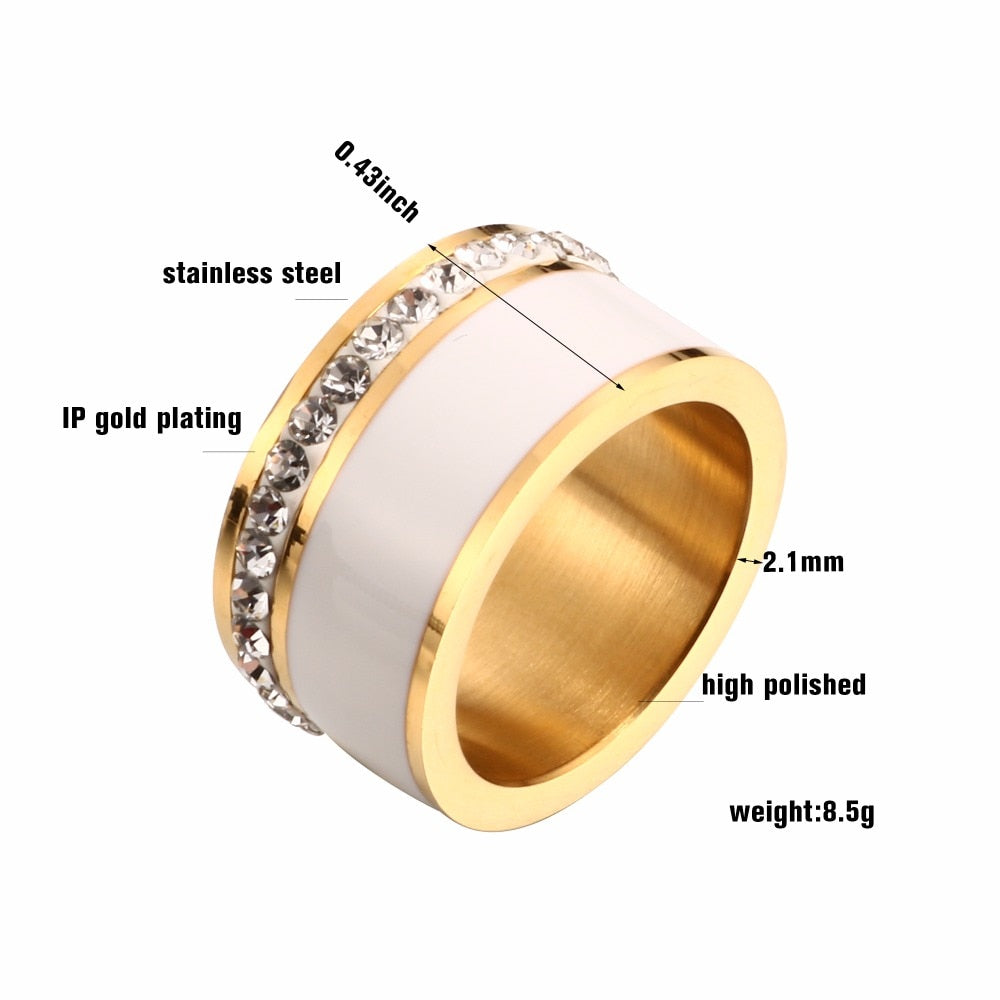 Luxury Black White Resin Ceramic Rings Female Fashion Love Promise Rings Engagement Wedding Bridal Stainless Steel Rings