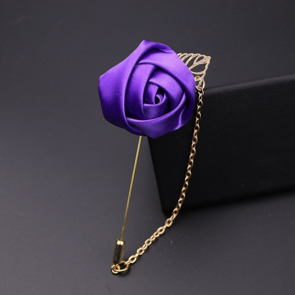 Rose Leaf Fabric Flower Simple Chain Pins Brooches Men&#39;s Suit Collar Lapel Brooch Pin Men Wedding Banquet Korean Fashion Jewelry