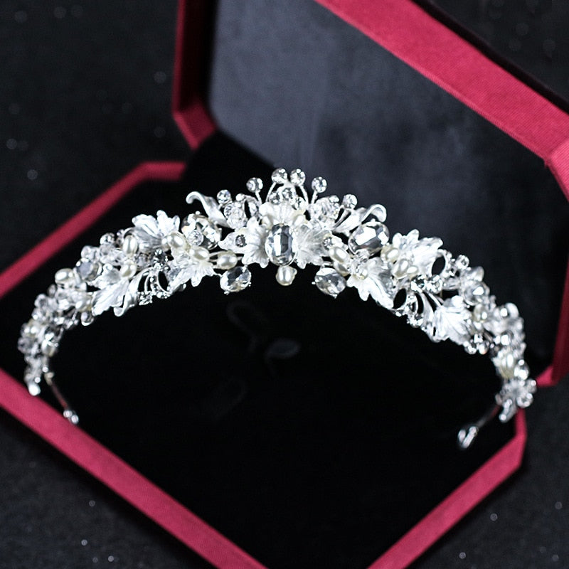 Baroque vintage gold color rhinestone pearl flower bridal crowns tiaras headband crystal diadem crown wedding hair accessories