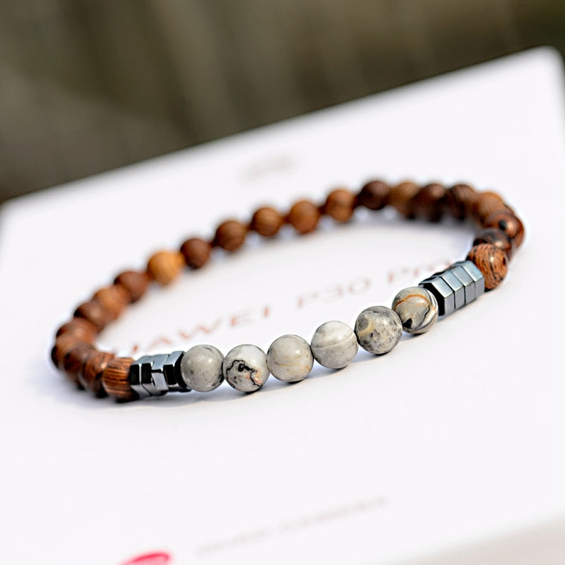 2020 Classic Women 6MM Natural Wood Beads Bracelet Men Ethnic Hematite Lava Stone Bracelet Homme Prayer Jewelry Yoga Bracelet