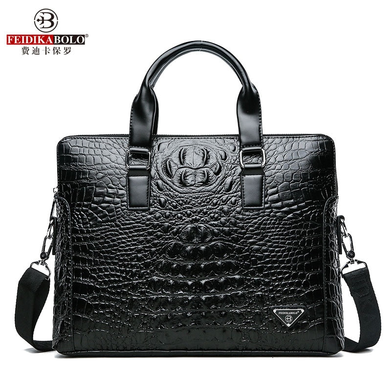 FEIDIKABOLO Crocodile Men's Briefcase Luxury Black Men Handbags Messenger Bags PU Leather Man Bags Business Casual Shoulder Bag