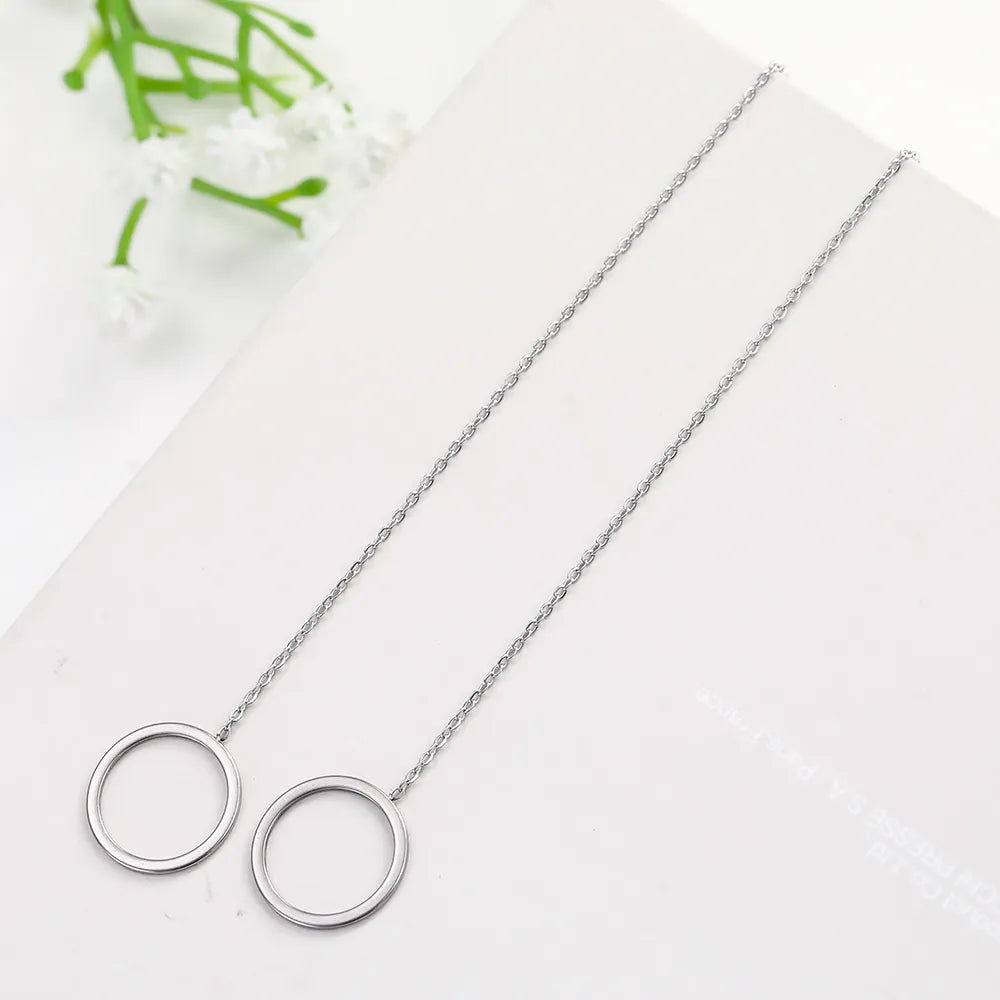 Teamer Simple Geometric Square Circle Long Earrings Long Chain Ear Wire Fashion Linear Earring Women Stainless Steel Jewelry