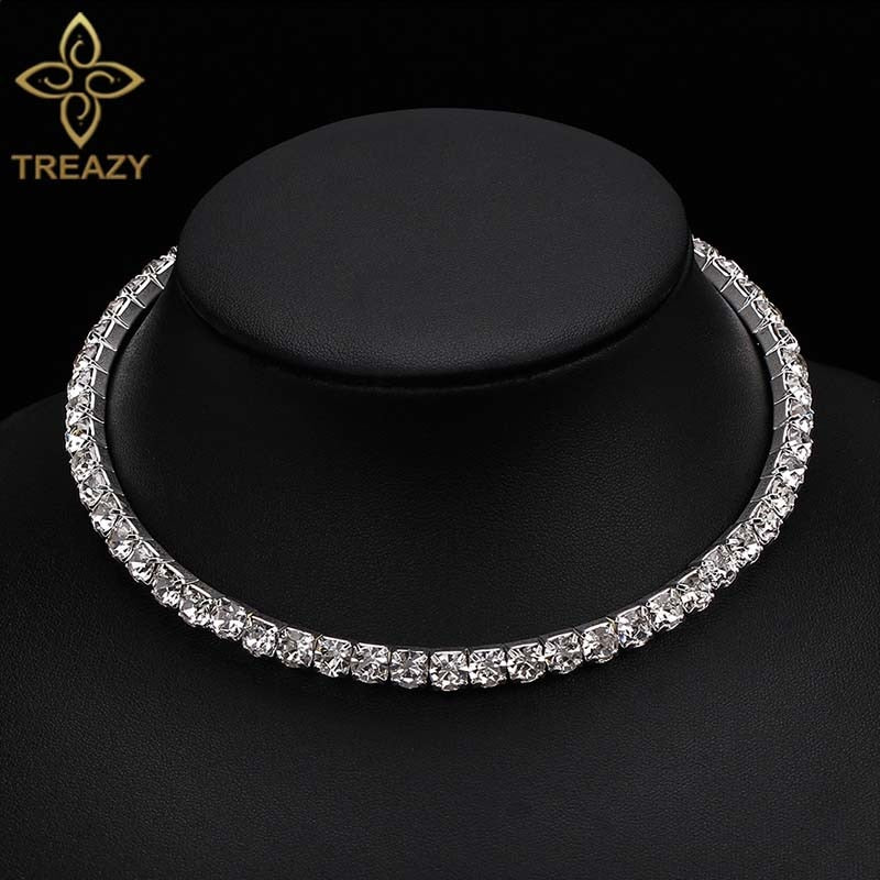 TREAZY Bridal Fashion Crystal Rhinestone Choker Necklace Women Wedding Accessories Tennis Chain Chokers Jewelry Collier Femme