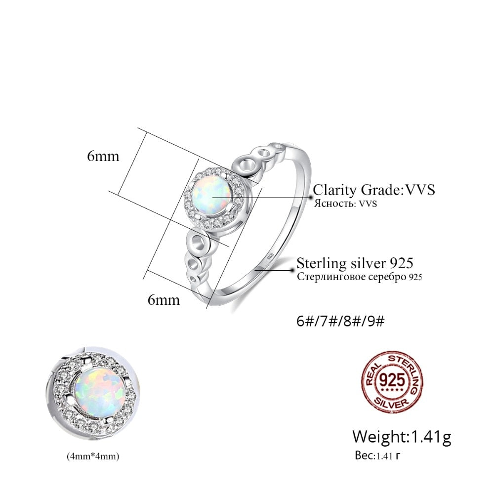 CZCITY Fashion 925 Sterling Silver 4mm Round Fire Opal Birthstone Rings for Women Colorful Original Gem Wedding Bridal Jewelry