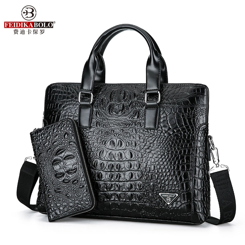 FEIDIKABOLO Crocodile Men's Briefcase Luxury Black Men Handbags Messenger Bags PU Leather Man Bags Business Casual Shoulder Bag