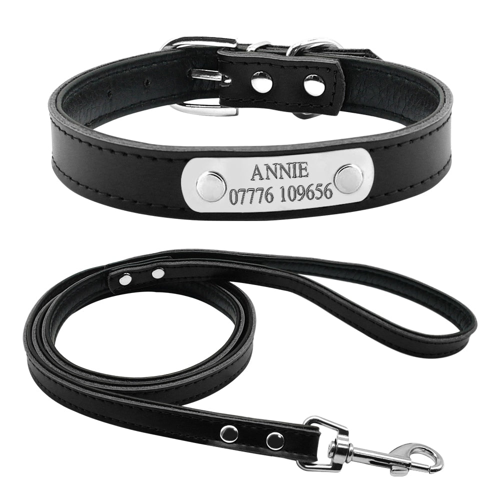 4 Colors Personalized Engraved Dog Collar Leash Set Customized Name Phone Metal Buckle Cat Puppy Pet  ID Collar XS S M