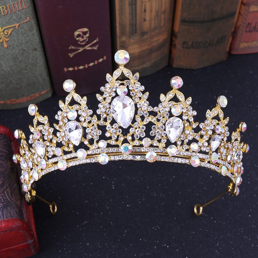 Baroque Luxury Rhinestone Beads Bridal Crown Tiaras Silver Color Crystal Diadem Tiaras Bride Headbands Wedding Hair Accessories