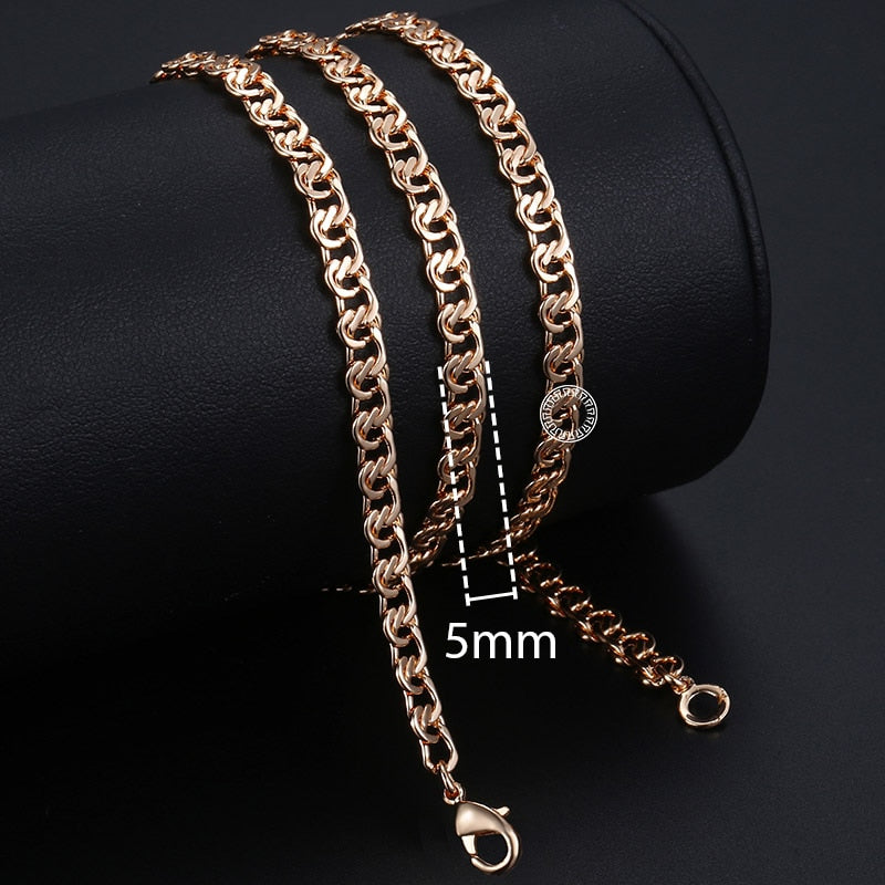 Davieslee Chain Necklace for Women Men 585 Rose Gold Color Necklace for Women Men Foxtail Hammered Bismark Chain 3-8mm DCNN1