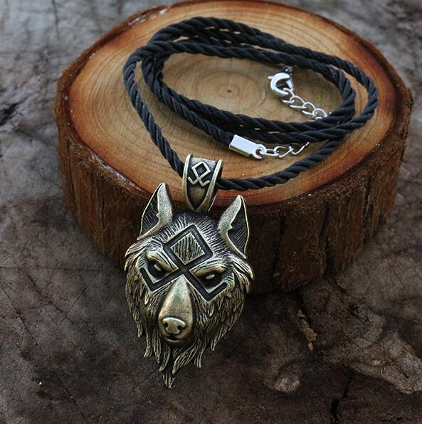 lanseis 1pcs viking wolf head  pendant norse wolf symbol men necklace  jewelry