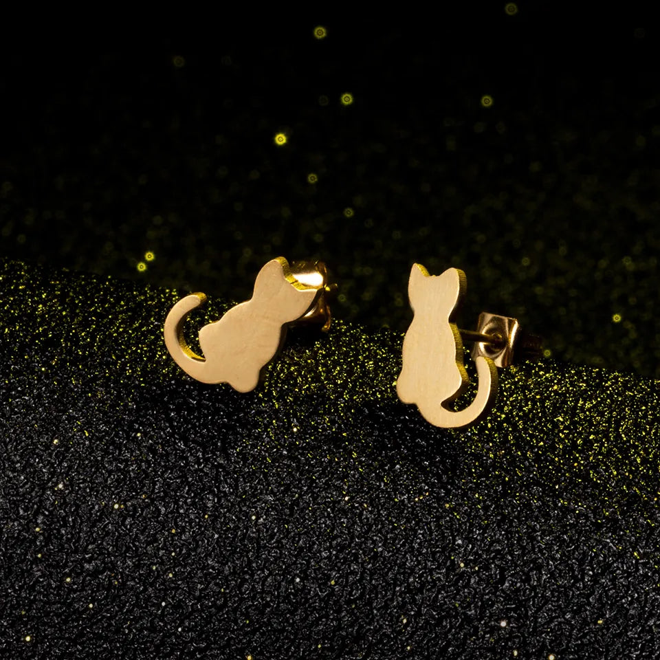 Cute kitten ear studs Fashion Mini Golden Color Stainless Steel Cat Stud Earrings Female Minimalist Jewelry Accessories Gifts