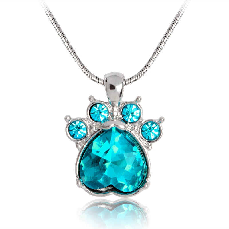 QIHE JEWELRY Simulated birthstone necklace Rhinestone paw foot print charm necklace birthstone jewelry gift