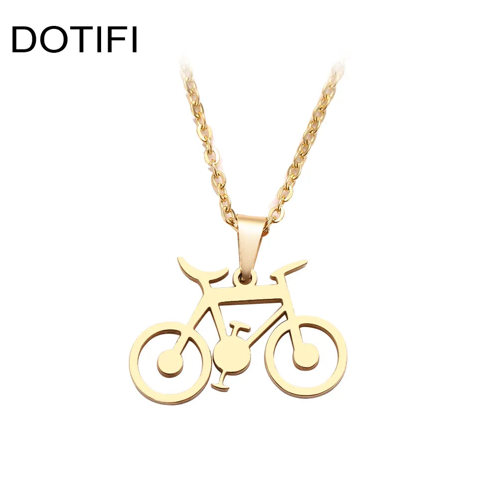 DOTIFI Stainless Steel Necklace For Women Man Classic Bicycle Gold Color Choker Pendant Necklace Engagement Jewelry